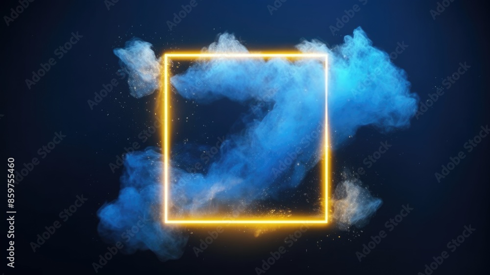 Poster abstract picture of yellow color light in rectangle shape frame set against in dark blue tone backgr