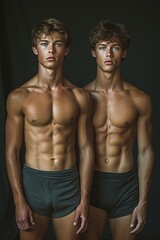 Fototapeta premium athletic build two 18 year old brothers posing