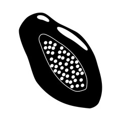 Black silhouette of ripe papaya fruit in cut, fruit glyph icon flat vector