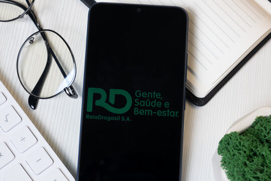 New York, USA - 11 June 2024: RaiaDrogasil Logo on Phone Screen, Raia Drogasil Company Icon