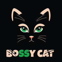 Bossy cat cartoon for Cat Day. Vector illustration in flat style