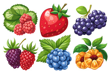 Assorted berries with leaves on white background for a vibrant look