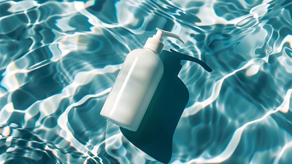 Bottle pump with clear water background.