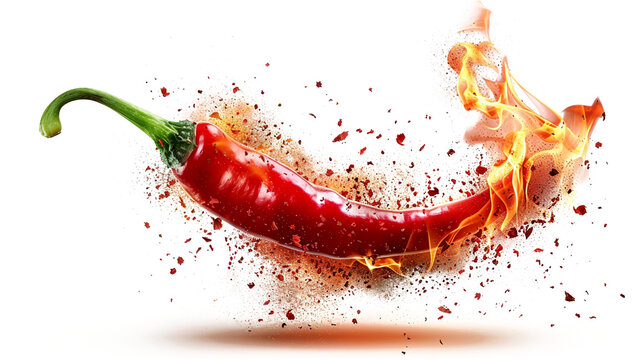 Red chili peppers with fire, design isolated on transparent background.
