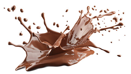 Liquid chocolate long wave splash isolated on transparent background.