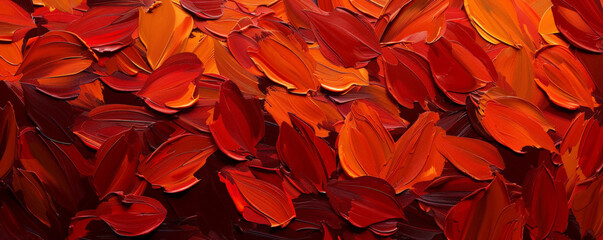 Autumnal Reds: Rich red and orange brush strokes on a dark background, evoking the warmth and beauty of autumn leaves.