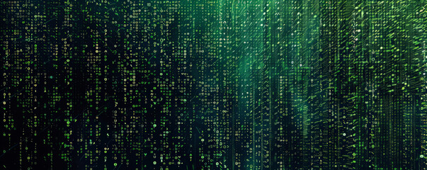 Design art background featuring a digital matrix of green numbers on a black background, evoking a sense of technology and mystery