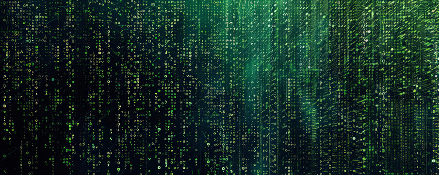 Design art background featuring a digital matrix of green numbers on a black background, evoking a sense of technology and mystery