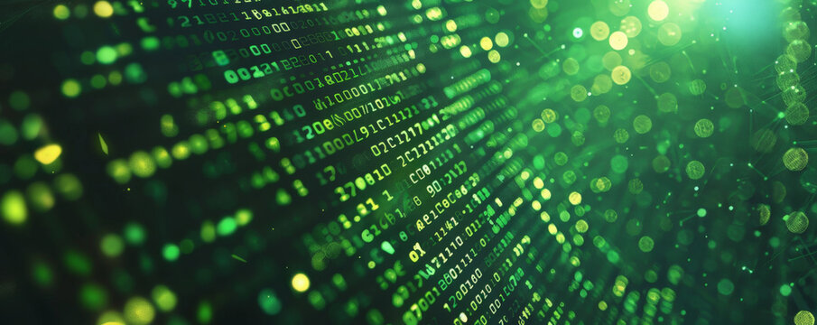 Design art background featuring a digital matrix of green numbers on a black background, evoking a sense of technology and mystery