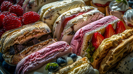 A vibrant platter of ice cream sandwiches with a variety of flavors