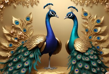 Two Peacocks in a Golden Paradise