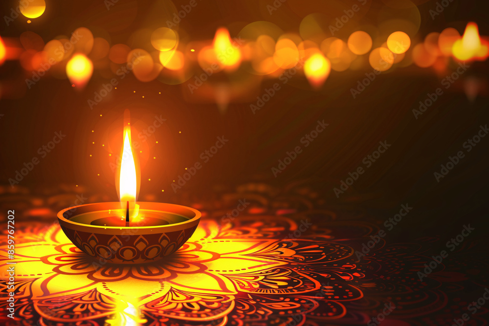 Poster a decorative oil lamp with a bright flame illuminating intricate patterns in a warm and serene setti