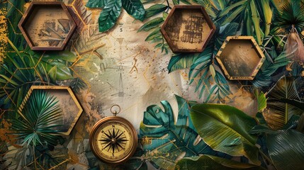 Fototapeta premium Textured oil canvas for a mural, featuring exotic plants and golden grain.