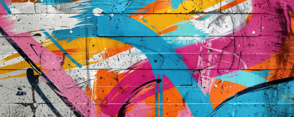 Naklejka premium Graffiti Vibes: Bold, colorful brush strokes in a graffiti style on a concrete texture background, giving an urban and edgy feel.
