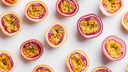 Top view of Passionfruit slice background on white background