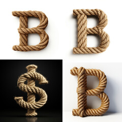 B$$, B, $,letter out of jute rustic rope, type, rope, alphabet, text, lettering, typography, 3D style