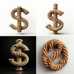 $, letter out of jute rustic rope, type, rope, alphabet, text, lettering, typography, 3D style