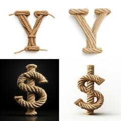 Y$, Y, $, letter out of jute rustic rope, type, rope, alphabet, text, lettering, typography, 3D style