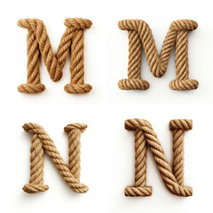 M, N, letter out of jute rustic rope, type, rope, alphabet, text, lettering, typography, 3D style