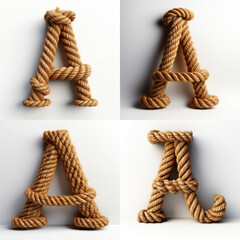 A, letter out of jute rustic rope, type, rope, alphabet, text, lettering, typography, 3D style