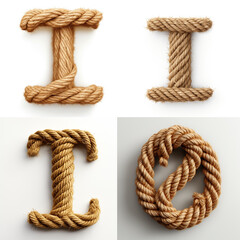 I, 0, letter out of jute rustic rope, type, rope, alphabet, text, lettering, typography, 3D style