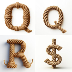 R$, Q, R, $, letter out of jute rustic rope, type, rope, alphabet, text, lettering, typography, 3D style