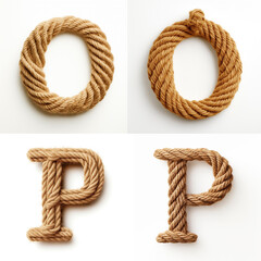 O, P, letter out of jute rustic rope, type, rope, alphabet, text, lettering, typography, 3D style