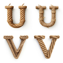 U, V, letter out of jute rustic rope, type, rope, alphabet, text, lettering, typography, 3D style