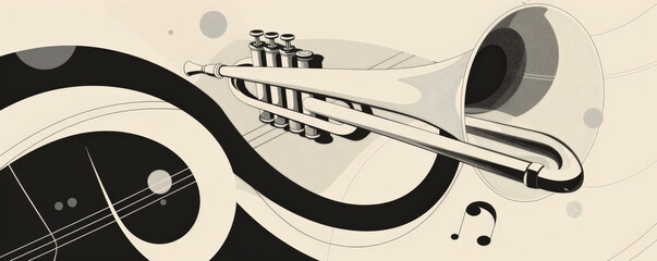 Minimalist jazz music background with clean lines and a monochromatic color scheme. The simple design highlights the elegance of jazz.