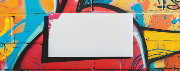 Mockup card birthday background featuring a bold and vibrant graffiti theme, with a white card set against a colorful spray-painted wall, creating an urban and edgy look