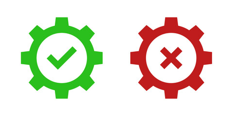 Vector Gear Icons With Check Mark And Cross Mark