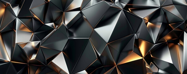 Modern geometric background featuring metallic silver and gold accents on a dark background. The design is sleek and sophisticated, with intricate patterns and glossy textures