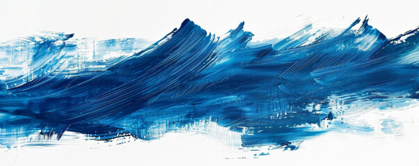 Oceanic Blues: Deep blue brush strokes on a white background, evoking the depth and mystery of the ocean.