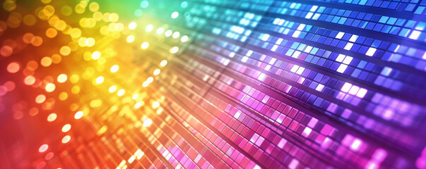 Pride LGBT background featuring a digital grid of rainbow colors, evoking a sense of technology and modernity