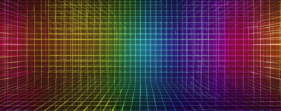 Pride LGBT background featuring a digital grid of rainbow colors, evoking a sense of technology and modernity