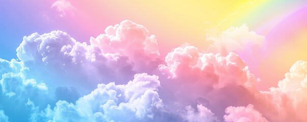 Pride LGBT background with a pastel rainbow gradient and soft, fluffy clouds, evoking a dreamy and serene atmosphere