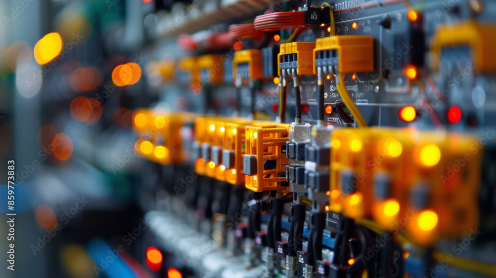Poster macro photograph of electronic components on a circuit board, highlighting intricate details and tec