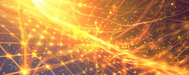 Solar energy background with an abstract representation of solar cells and rays of sunlight, using bright yellow and orange tones. The design conveys energy and innovation.