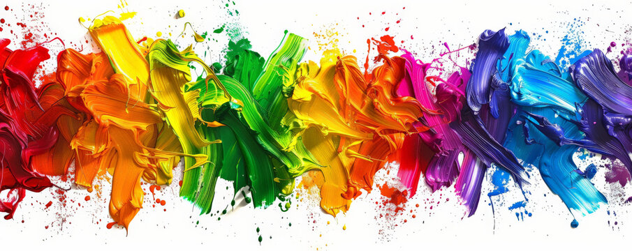 Vibrant Rainbow Strokes: A background filled with vibrant rainbow brush strokes on a white canvas, creating a lively and dynamic feel with a splash of every color.