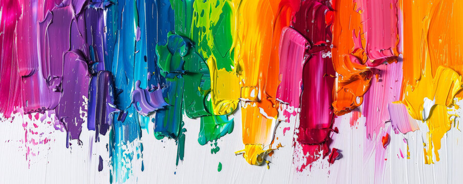 Vibrant Rainbow Strokes: A background filled with vibrant rainbow brush strokes on a white canvas, creating a lively and dynamic feel with a splash of every color.