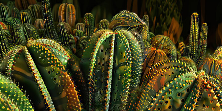 Desert Cactus: Close-Up Texture of Spiky Desert Cactus, Showcasing Intricate Patterns and Succulent Texture