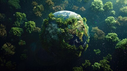 Fototapeta premium Forest covered Earth contrasted with dark interface