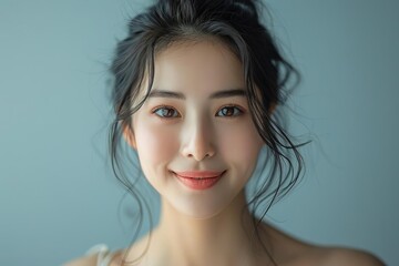 Asian Smiling woman with clean skin skin care, antiaging