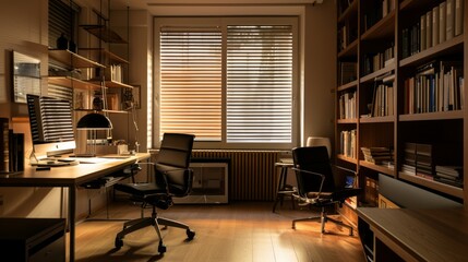 A minimalist office with a desk, chair and computer.