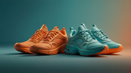 A sleek digital render of fashionable shoes placed on a gradient background, emphasizing their trendy appeal