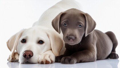 labrador puppy and his parent isolated on white background