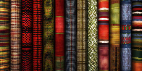Textured Fabrics: Close-Up Texture of Various Fabric Swatches, showcasing Different Weaves and Textures.
