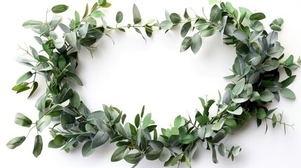 Eucalyptus leaf wreath on white background with space for text