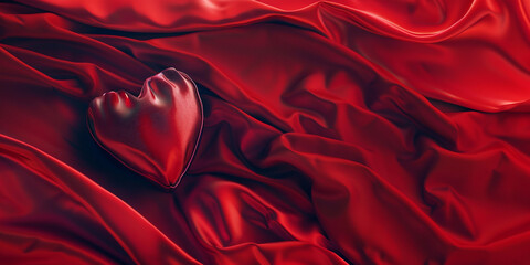Obraz premium Red silk folded heart shape, useful for backgrounds Heart Shape, Red Silk Cloth