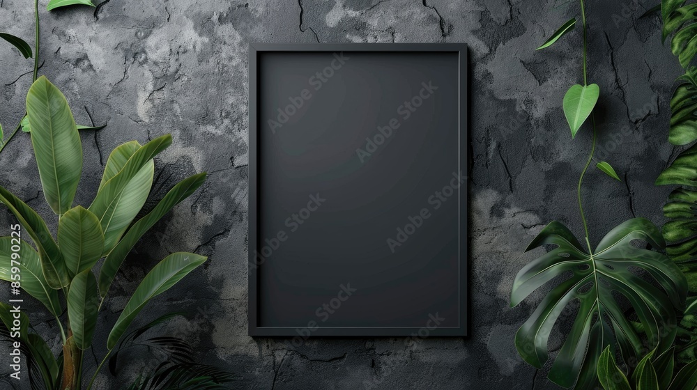 Poster realistic black frame on grey background with space for text